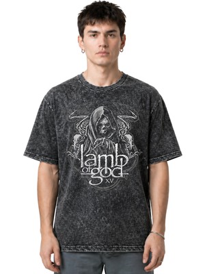 Sevbano Lamb Of God Rock Metal Müzik Grubu Ön Baskılı Unisex Oversize Eskitme Yıkamalı Tişört