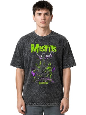Sevbano Misfits Rock Metal Müzik Grubu Ön Baskılı Unisex Oversize Eskitme Yıkamalı Tişört