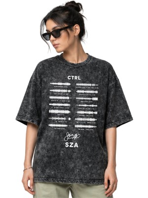 Sevbano Sza Rapper Şarkıcı Ön Baskılı Unisex Oversize Eskitme Yıkamalı Tişört
