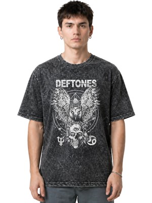 Sevbano Deftones Rock Metal Müzik Grubu Ön Baskılı Unisex Oversize Eskitme Yıkamalı Tişört