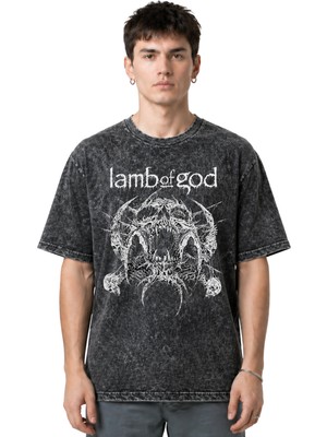 Sevbano Lamb Of God Rock Metal Müzik Grubu Ön Baskılı Unisex Oversize Eskitme Yıkamalı Tişört