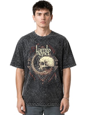 Sevbano Lamb Of God Rock Metal Müzik Grubu Ön Baskılı Unisex Oversize Eskitme Yıkamalı Tişört