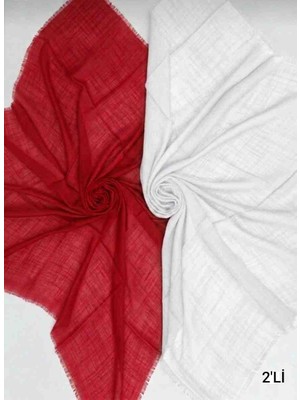 Özense 2'li Flamlı Pamuklu Terletmeyen 4 Mevsim Kullanılabilir 100X100 cm Kırmızı ve Beyaz Renkli Eşarp