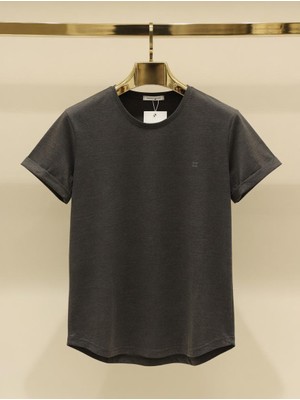Atk Giyim Erkek Oval Kesim Geniş Açık Yaka Tişört - Etek Ucu Kavisli Casual T-Shirt