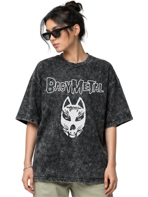 Sevbano Babymetal Rock Metal Müzik Grubu Ön Baskılı Unisex Oversize Eskitme Yıkamalı Tişört