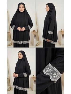 Handmade Dantel Detaylı Namaz Kıyafeti Namazlık Takım (Tesettür Elbise)