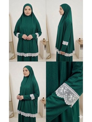 Handmade Dantel Detaylı Namaz Kıyafeti Namazlık Takım (Tesettür Elbise)
