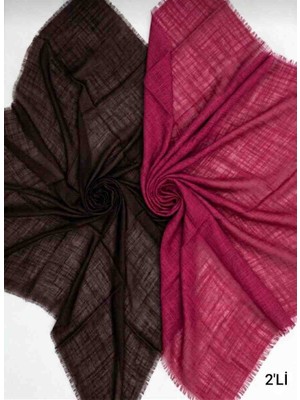 Özense 2'li Flamlı Pamuklu Terletmeyen 4 Mevsim Kullanılabilir 100X100 cm Koyukahve ve Koyu Pembe Renkli Eşarp
