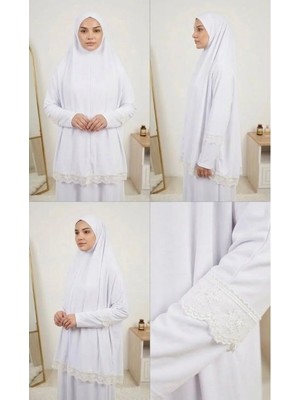 Handmade Dantel Detaylı Namaz Kıyafeti Namazlık Takım Tesettür Elbise