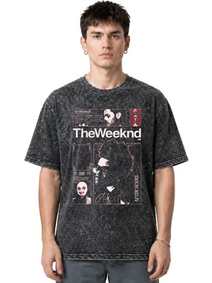 Sevbano The Weeknd Rapper Şarkıcı Ön Baskılı Unisex Oversize Eskitme Yıkamalı Tişört