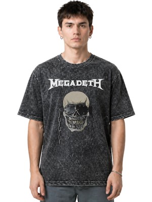 Sevbano Megadeth Rock Metal Müzik Grubu Ön Baskılı Unisex Oversize Eskitme Yıkamalı Tişört