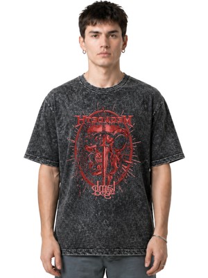 Sevbano Megadeth Lamb Of God Rock Metal Müzik Grubu Ön Baskılı Unisex Oversize Eskitme Yıkamalı Tişört