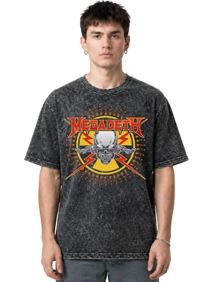 Sevbano Megadeth Rock Metal Müzik Grubu Ön Baskılı Unisex Oversize Eskitme Yıkamalı Tişört