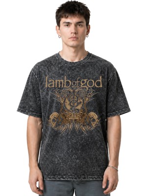 Sevbano Lamb Of God Rock Metal Müzik Grubu Ön Baskılı Unisex Oversize Eskitme Yıkamalı Tişört