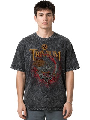 Sevbano Trivium Rock Metal Müzik Grubu Ön Baskılı Unisex Oversize Eskitme Yıkamalı Tişört