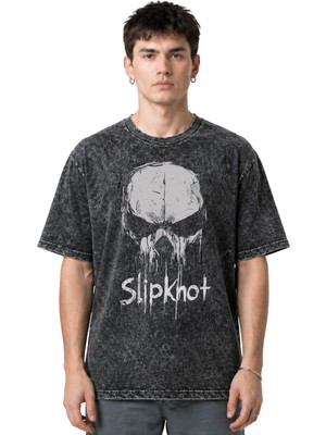 Sevbano Slipknot Rock Metal Müzik Grubu Ön Baskılı Unisex Oversize Eskitme Yıkamalı Tişört