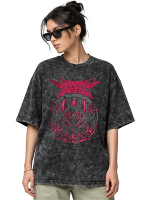 Sevbano Babymetal Rock Metal Müzik Grubu Ön Baskılı Unisex Oversize Vintage Yıkamalı Tişört
