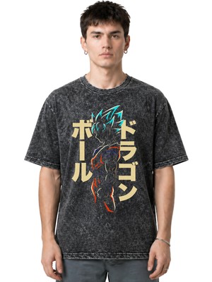 Sevbano Son Goku Dragon Ball Anime Ön Baskılı Unisex Oversize Eskitme Yıkamalı Tişört