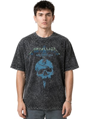 Sevbano Metallica Rock Metal Müzik Grubu Ön Baskılı Unisex Oversize Eskitme Yıkamalı Tişört