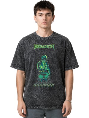 Sevbano Megadeth Rock Metal Müzik Grubu Ön Baskılı Unisex Oversize Eskitme Yıkamalı Tişört