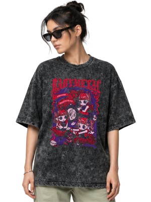 Sevbano Babymetal Rock Metal Müzik Grubu Ön Baskılı Unisex Oversize Eskitme Yıkamalı Tişört