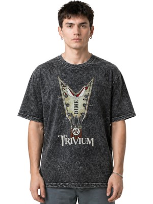Sevbano Trivium Rock Metal Müzik Grubu Ön Baskılı Unisex Oversize Eskitme Yıkamalı Tişört