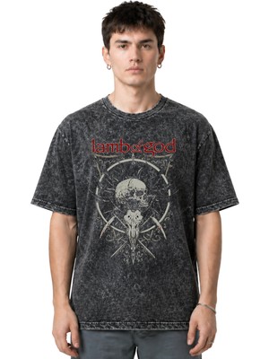Sevbano Lamb Of God Rock Metal Müzik Grubu Ön Baskılı Unisex Oversize Eskitme Yıkamalı Tişört