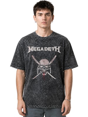 Sevbano Megadeth Rock Metal Müzik Grubu Ön Baskılı Unisex Oversize Eskitme Yıkamalı Tişört