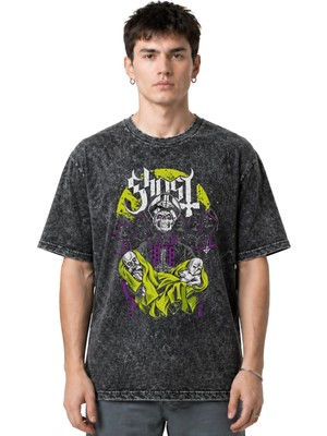 Sevbano Ghost Rock Metal Müzik Grubu Ön Baskılı Unisex Oversize Eskitme Yıkamalı Tişört