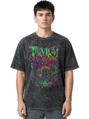 Sevbano Trivium Rock Metal Müzik Grubu Ön Baskılı Unisex Oversize Eskitme Yıkamalı Tişört
