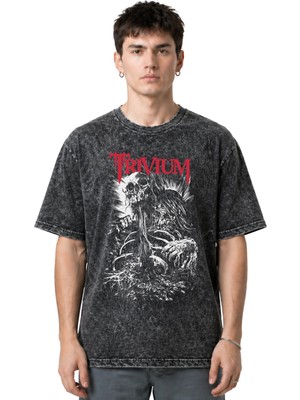 Sevbano Trivium Rock Metal Müzik Grubu Ön Baskılı Unisex Oversize Eskitme Yıkamalı Tişört