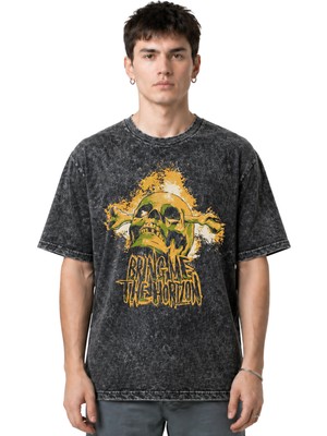 Sevbano Bring Me The Horizon Rock Metal Müzik Grubu Ön Baskılı Unisex Oversize Eskitme Yıkamalı Tişört