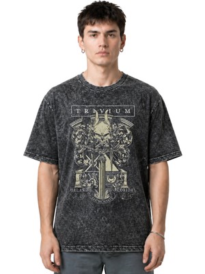 Sevbano Trivium Rock Metal Müzik Grubu Ön Baskılı Unisex Oversize Eskitme Yıkamalı Tişört