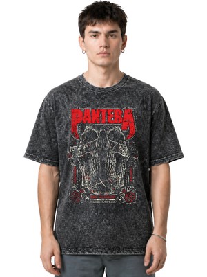 Sevbano Pantera Rock Metal Müzik Grubu Ön Baskılı Unisex Oversize Eskitme Yıkamalı Tişört