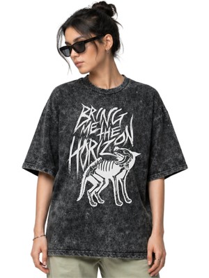 Sevbano Bring Me The Horizon Rock Metal Müzik Grubu Ön Baskılı Unisex Oversize Eskitme Yıkamalı Tişört