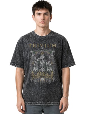 Sevbano Trivium Rock Metal Müzik Grubu Ön Baskılı Unisex Oversize Eskitme Yıkamalı Tişört