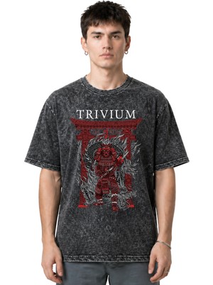 Sevbano Trivium Rock Metal Müzik Grubu Ön Baskılı Unisex Oversize Vintage Yıkamalı Tişört