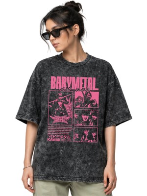 Sevbano Babymetal Rock Metal Müzik Grubu Ön Baskılı Unisex Oversize Eskitme Yıkamalı Tişört