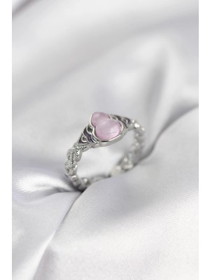 Mey Ithalat® Gümüş Renk Pembe Damla Model Kadın Yüzük