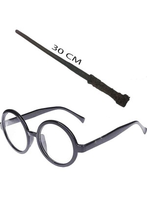 Mey Ithalat® Harry Potter Asası 30 cm ve Siyah Çerçeveli Harry Potter Gözlüğü Seti