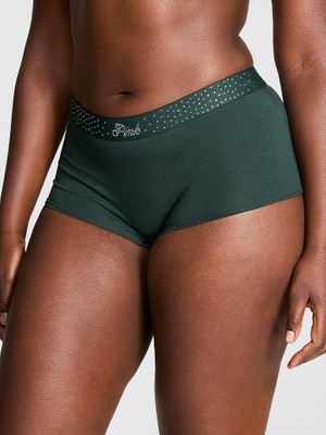 Pink Logolu Pamuklu Boyshort Külot - Koyu Yeşil
