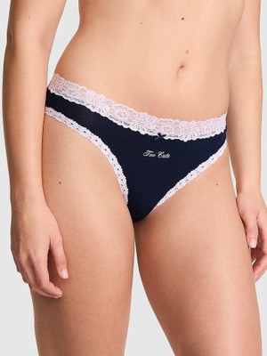 Pink Pamuklu Dantel Detaylı Cheeky Külot - Lacivert Beyaz