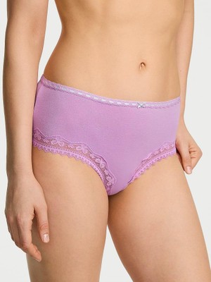 Lace Tri̇m Dantel Detaylı Pamuklu Fiyonklu Cheeky Külot - Açık Leylak