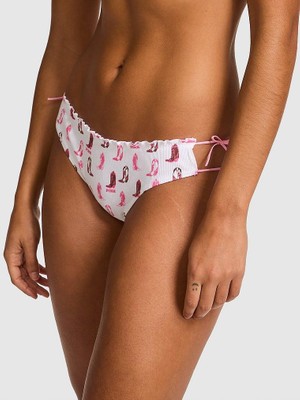 Pink Pamuklu Yandan Bağlamalı Bikini Külotu - Baskılı