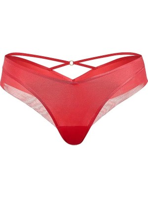 Very Sexy Transparan Detaylı Arkası Çapraz Askılı Cheeky Külot - Sıcak Mercan