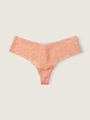 Pink Lazer Kesim Yumuşak Dantelli Tanga Külot - Şeftali Şifon