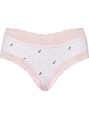 Pink Wink Dantelli Cheeky Külot - Beyaz Kiraz Baskılı