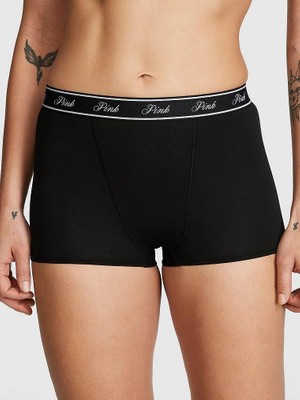 Pink Mikro Logolu Yüksek Bel Boyshort Külot - Saf Siyah