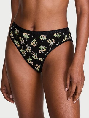 Victoria's Secret Esnek Pamuklu Derin Bacak Kesimli Brief Külot - Siyah Çiçek Baskılı
