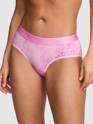 Pink Logolu Pamuklu Hiphugger Külot - Pembe Leoparlı
